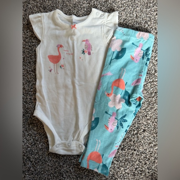 Carter's Other - Carter's Baby Girl White Onesie & Blue Flamingo Set Size 12 Months NWOT